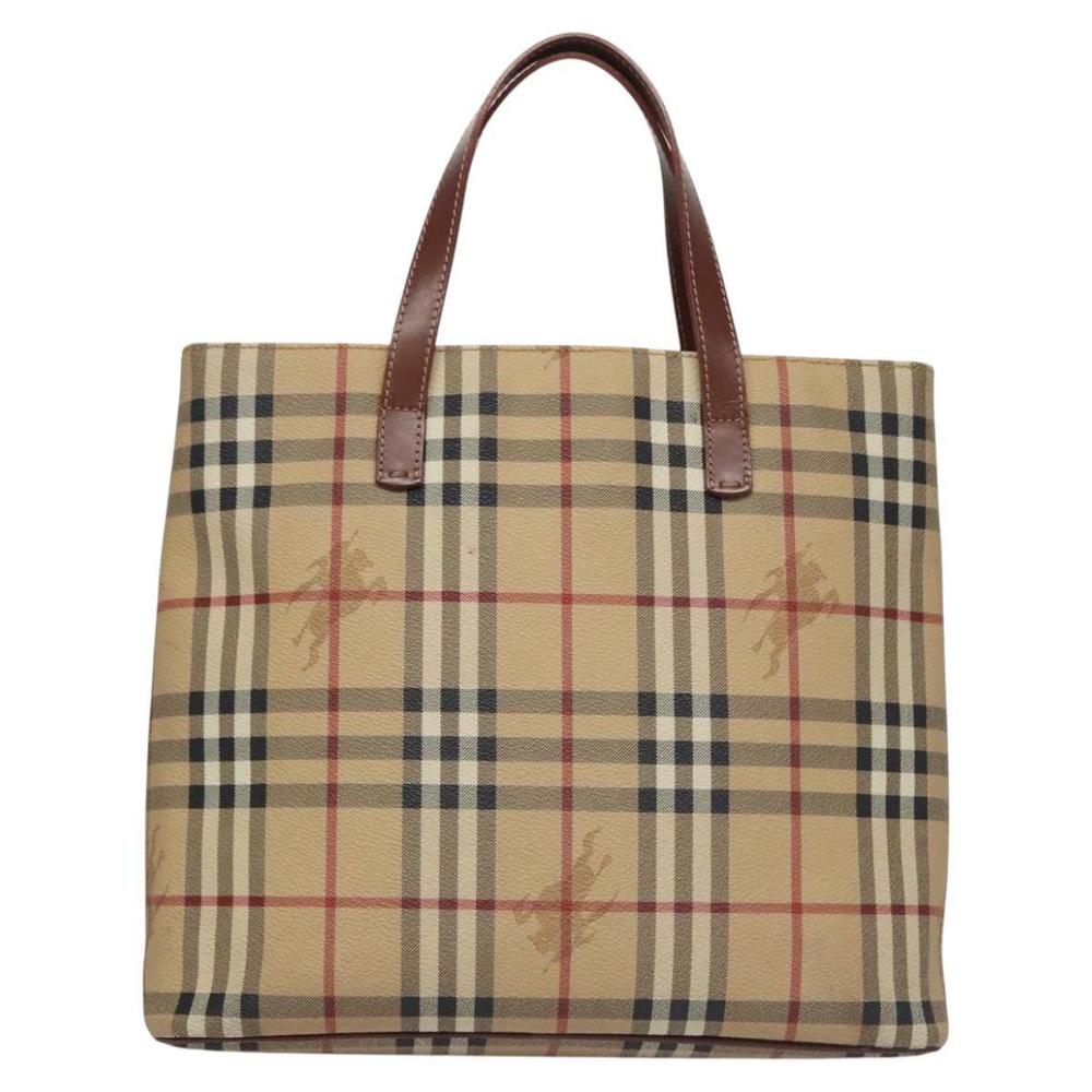 BURBERRY Nova Check Hand Bag PVC Beige Brown gold Auth 110504 - Picture 2 of 16